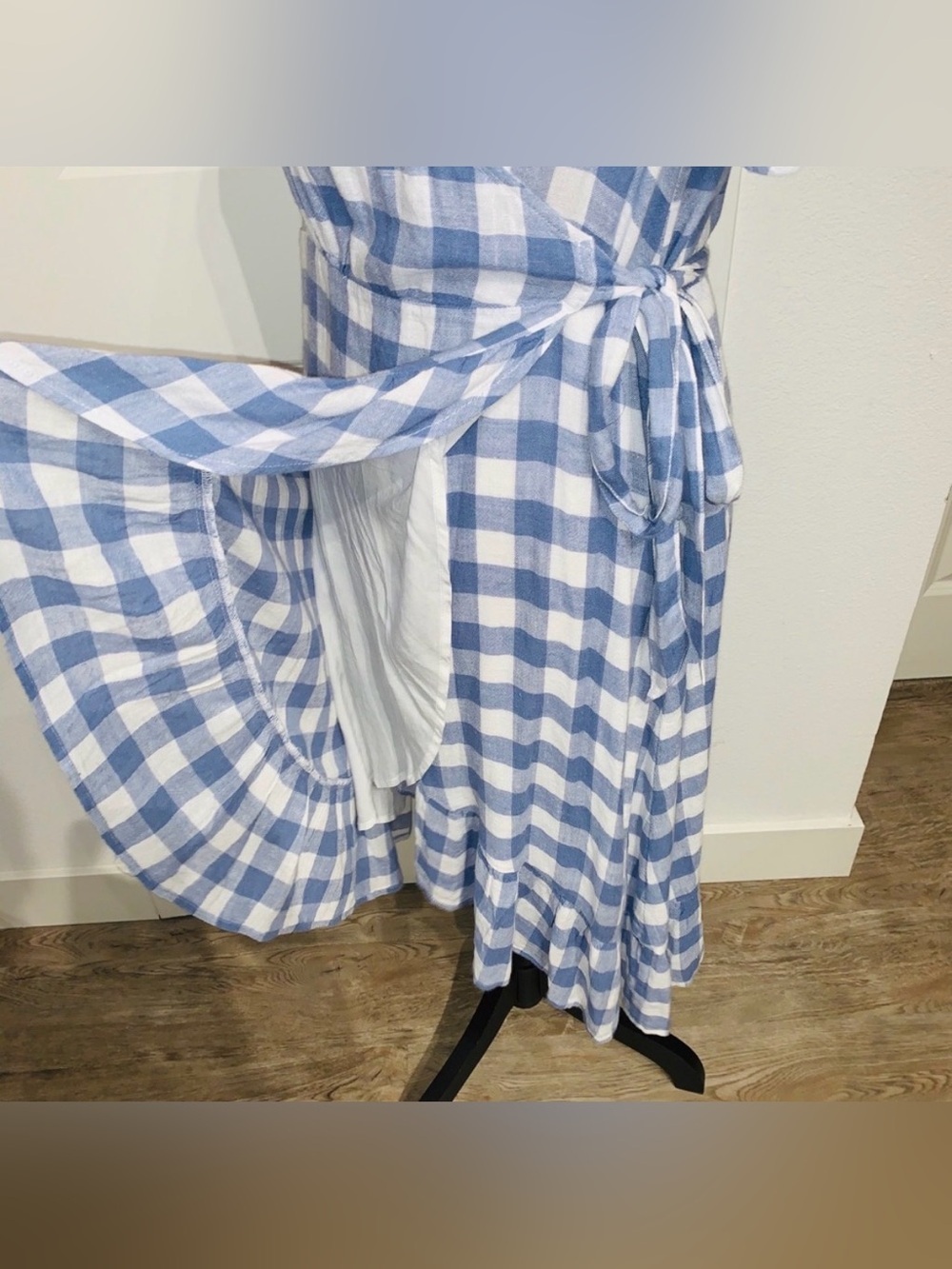 NEW Rails Brigitte Periwinkle Check Linen Wrap Dress Blue White Gingham | S - Picture 10 of 16